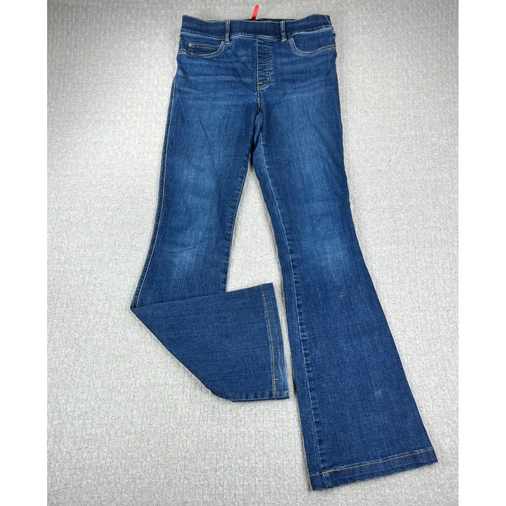 Spanx Bootcut Jeans Women M 30X33 Tall Blue Dark Wash Pull On High Rise Stretch‎